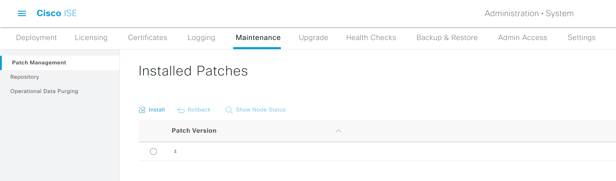 Cisco ISE Patch Install Example