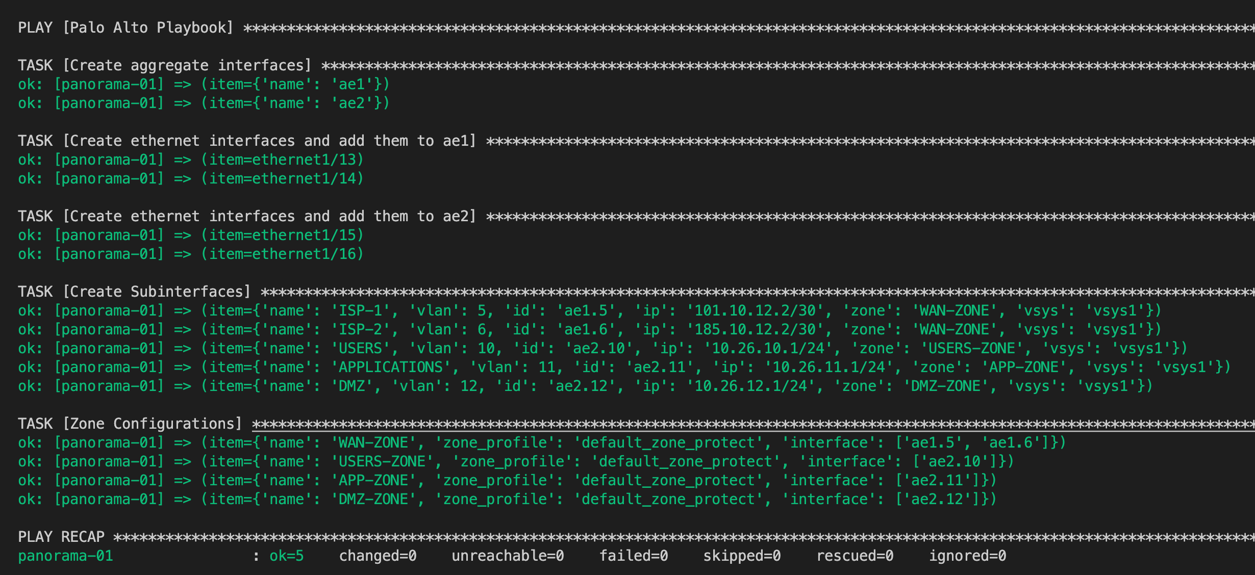Palo Alto Ansible Example Interfaces and Zones